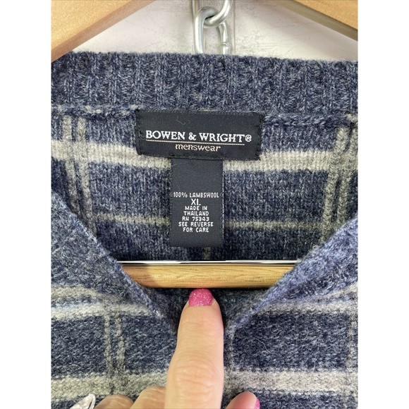 Bowen & Wright Mens XL Blue 100% LambsWool Pullover Sweater Crewneck Thailand - Picture 2 of 8